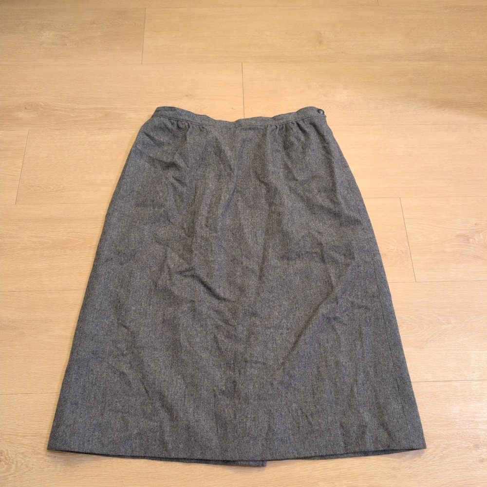 Vintage Petite Pendleton Grey Wool Midi Skirt High Waist Size 14 P512-182 USA